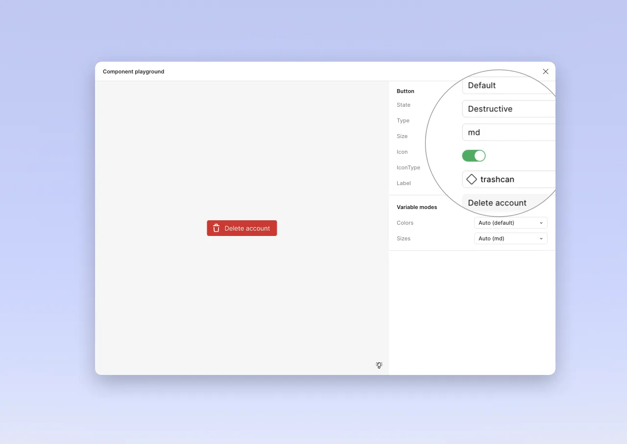 View of Button component properties in Figma